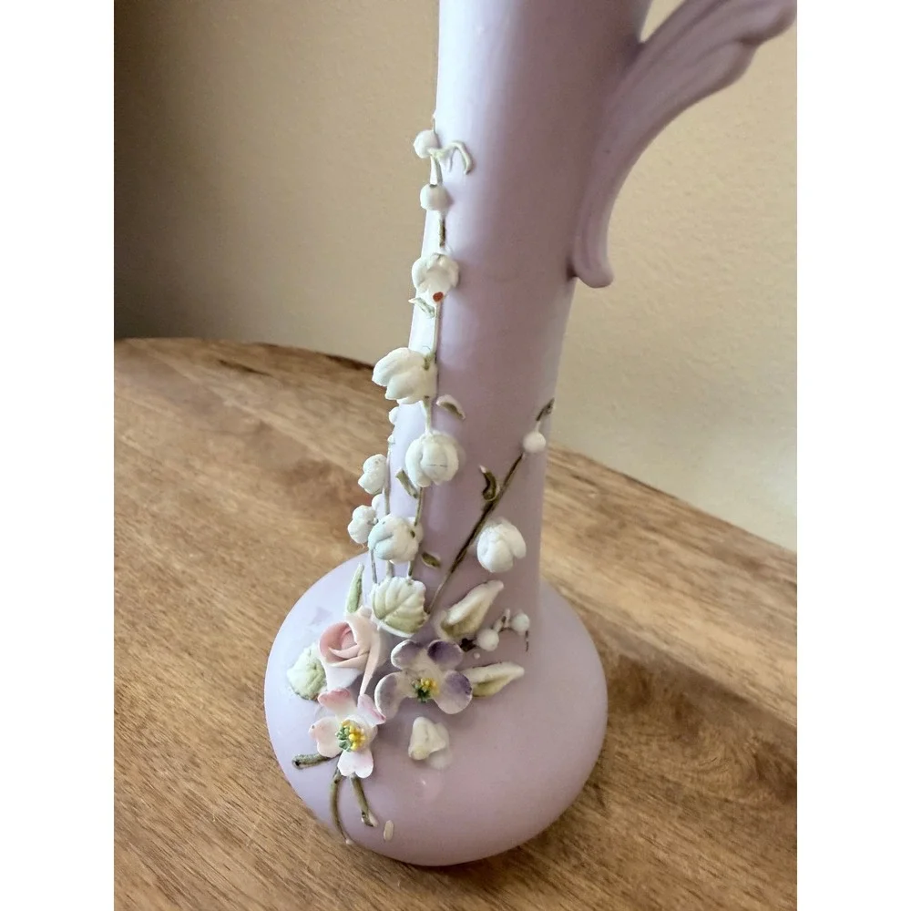 Lefton Lavender Porcelain Bud Vase 3D Floral Lily of the Valley 2942 Japan AS IS